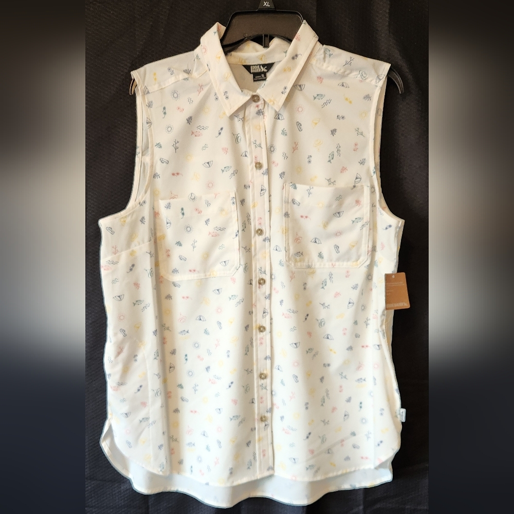NWT Womens Eddie Bauer Performance Woven Collared Button up Sleeveless Shirt XL